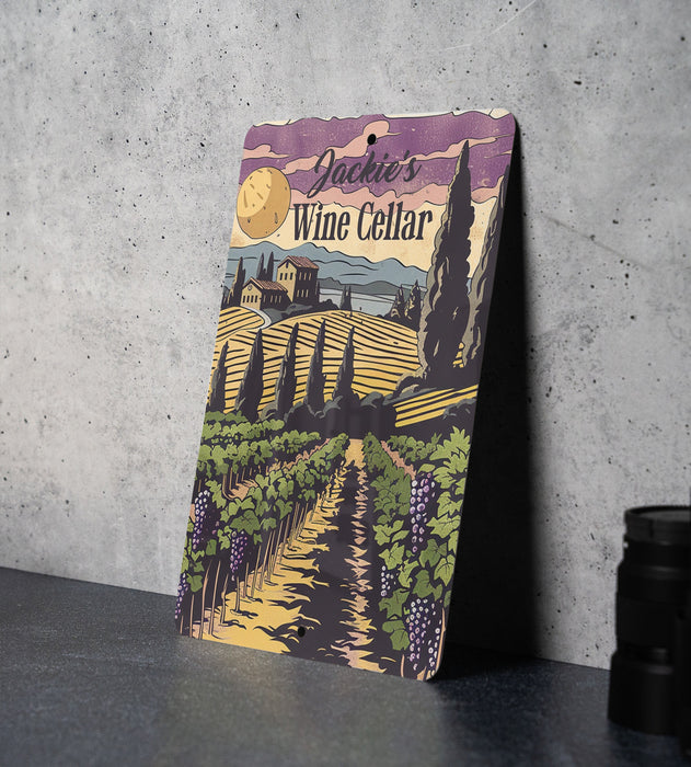 a wine cellar sign sitting on top of a table