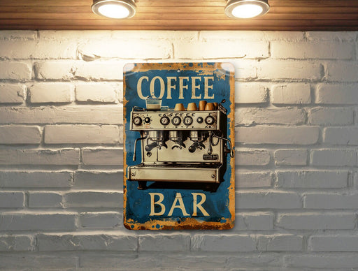 a sign on a brick wall that says coffee bar