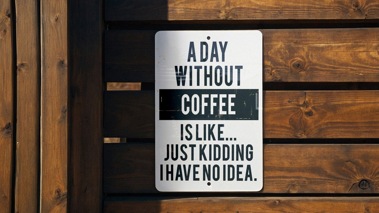 a sign on a wooden fence that says, a day without coffee is like just
