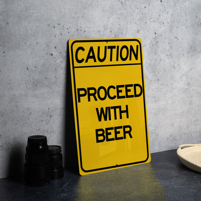 a caution sign sitting on top of a table