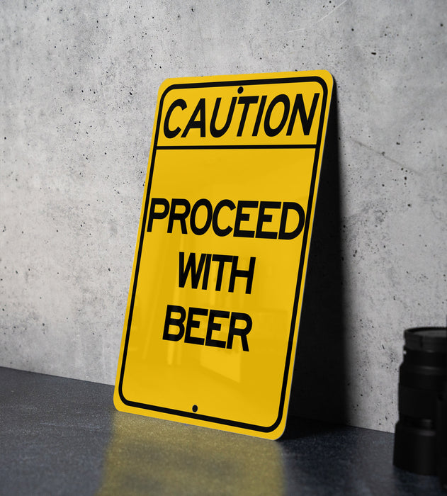 a yellow caution sign sitting on top of a table