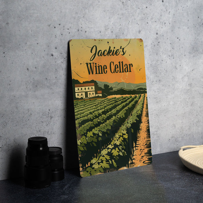 a picture of a wine cellar sign on a table