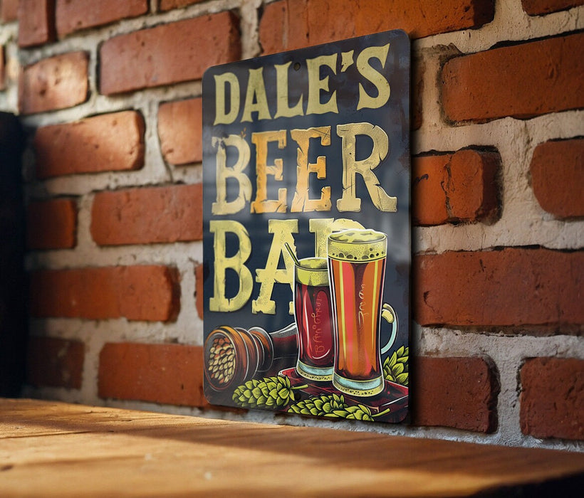 a sign on a brick wall that says dale's beer bar
