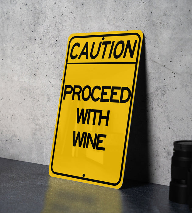 a yellow caution sign sitting on top of a table