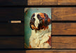 a picture of a dog on a wooden bench