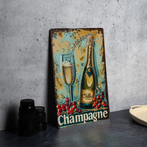 a picture of a champagne sign on a table