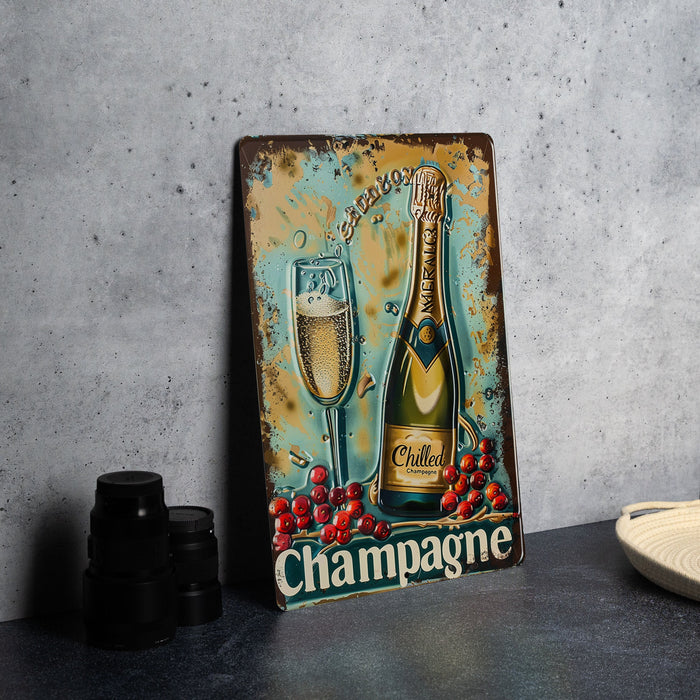 a picture of a champagne sign on a table