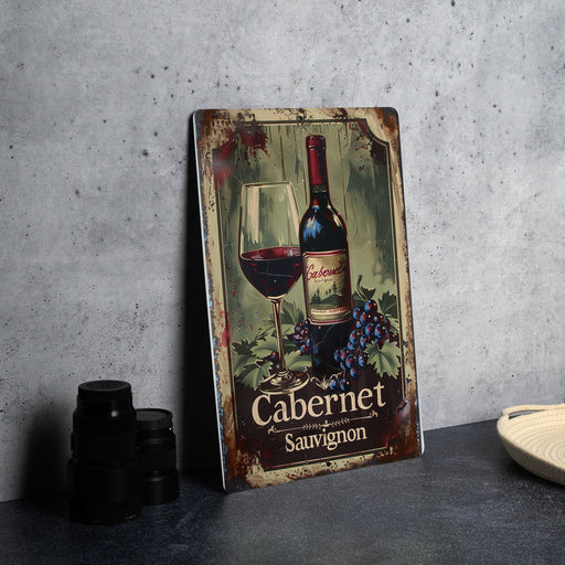 a picture of a bottle of cabernet and a glass of wine