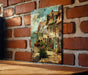 a brick wall with a painting on it