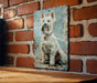 a painting of a dog on a brick wall