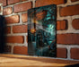 a picture of a book on a brick wall