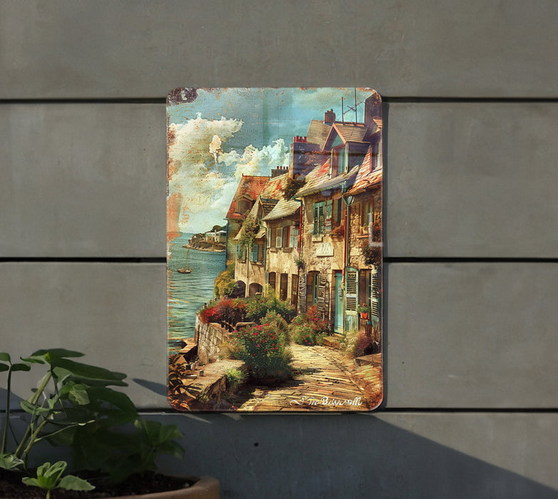a painting of a house on a wall
