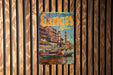 a book is hanging on a wooden wall
