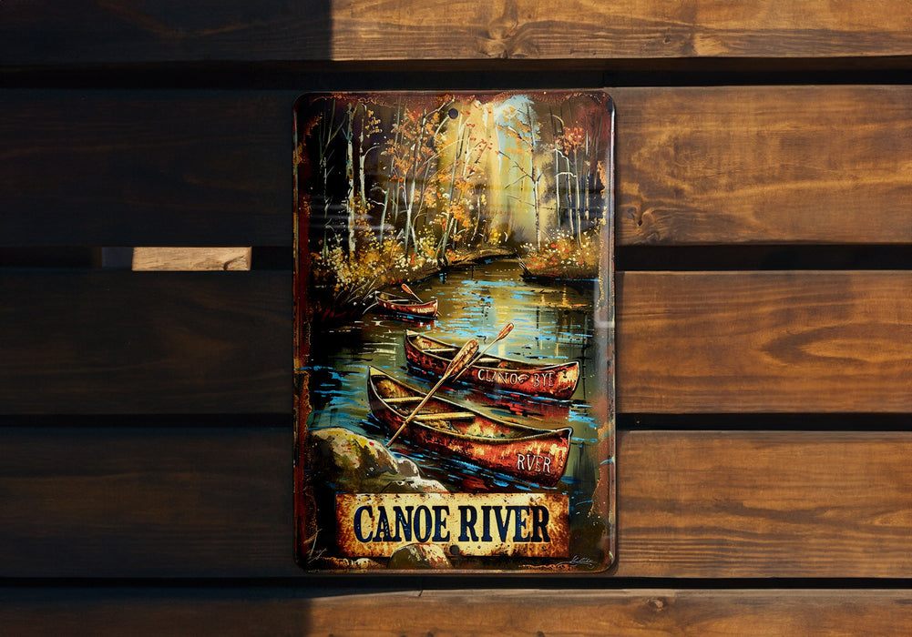 a painting of canoes on a wooden wall