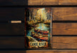 a painting of canoes on a wooden wall