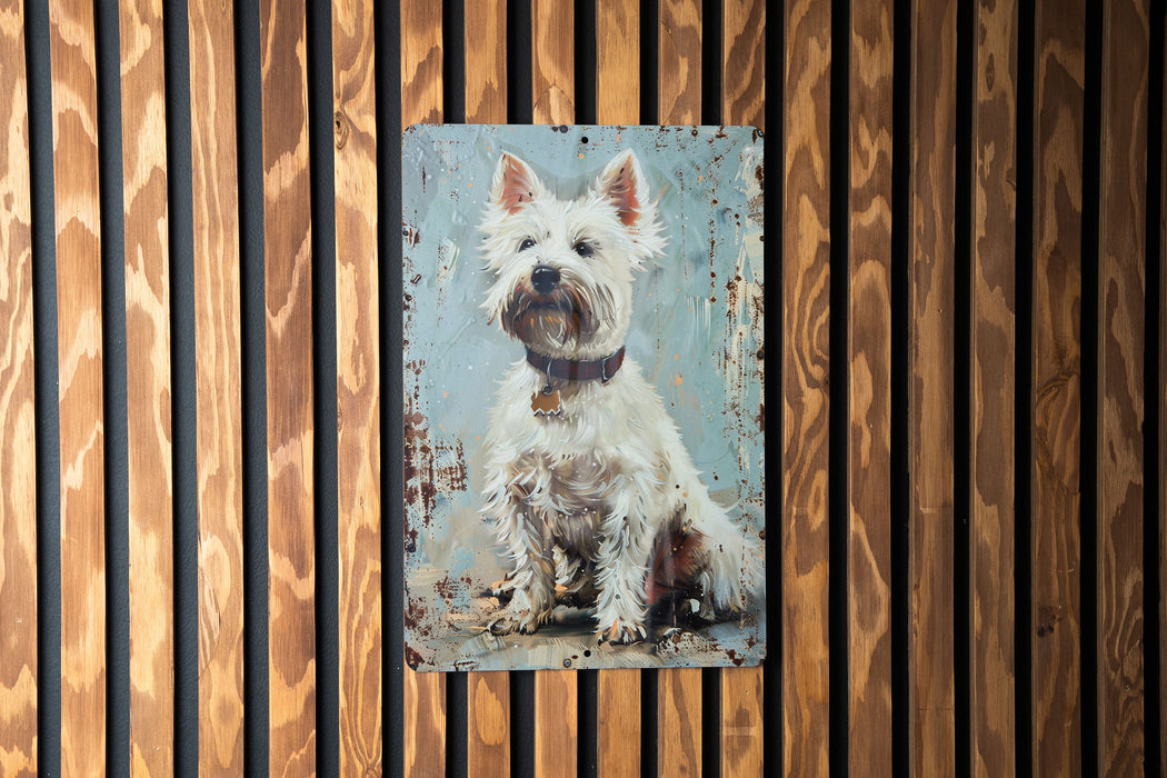a painting of a dog on a wooden wall