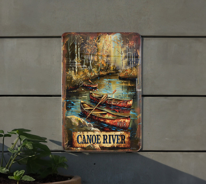 a painting of two canoes on a river