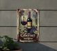 a sign with a bottle of wine and a glass of wine