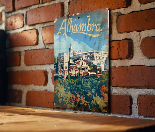 a picture of a building on a brick wall