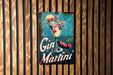 a sign on a wooden wall that says gun martini
