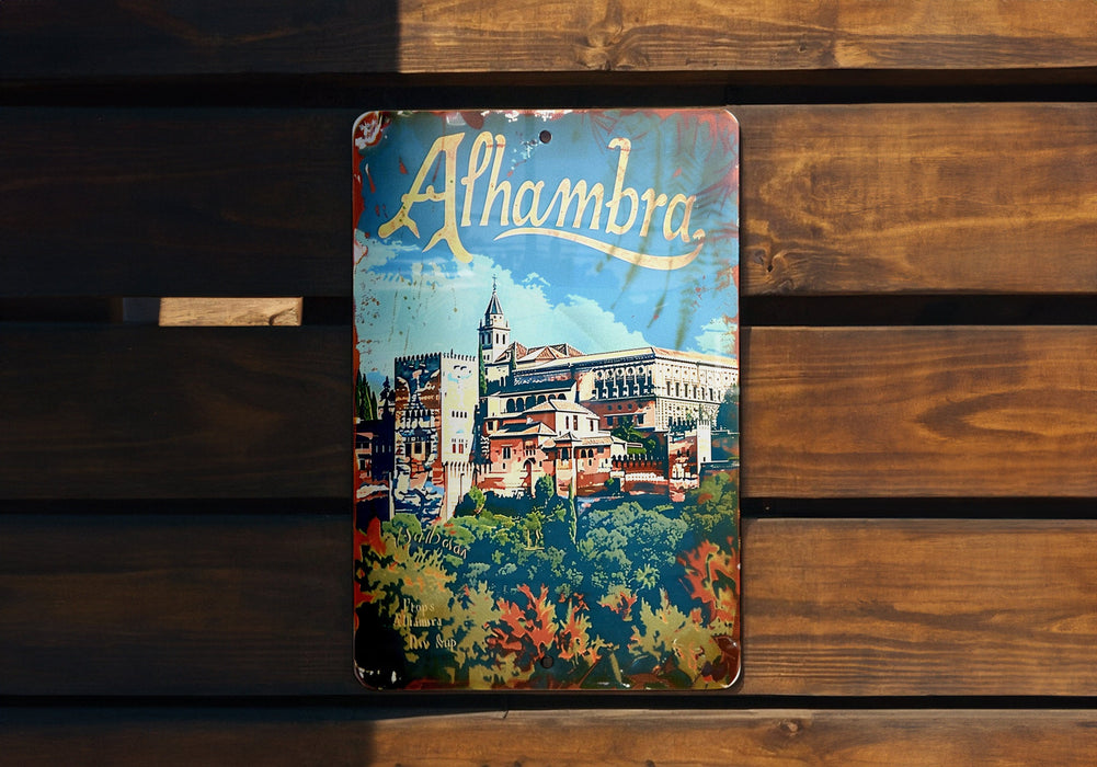 a picture of a building on a wooden wall