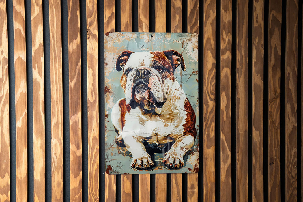 a picture of a bulldog on a wooden wall