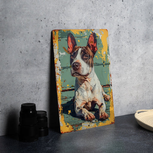 a painting of a dog is on a table