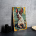 a painting of a dog is on a table