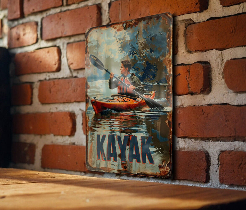 a picture of a kayak on a brick wall