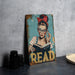 a picture of a woman reading a book