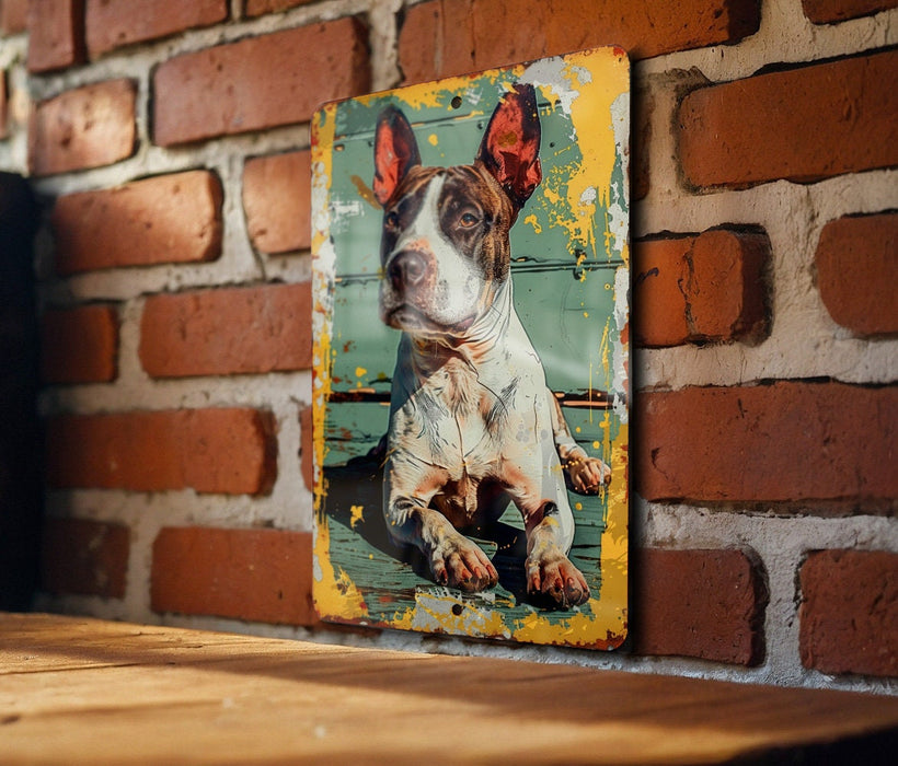a picture of a dog on a brick wall