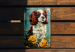 a picture of a dog on a wooden bench
