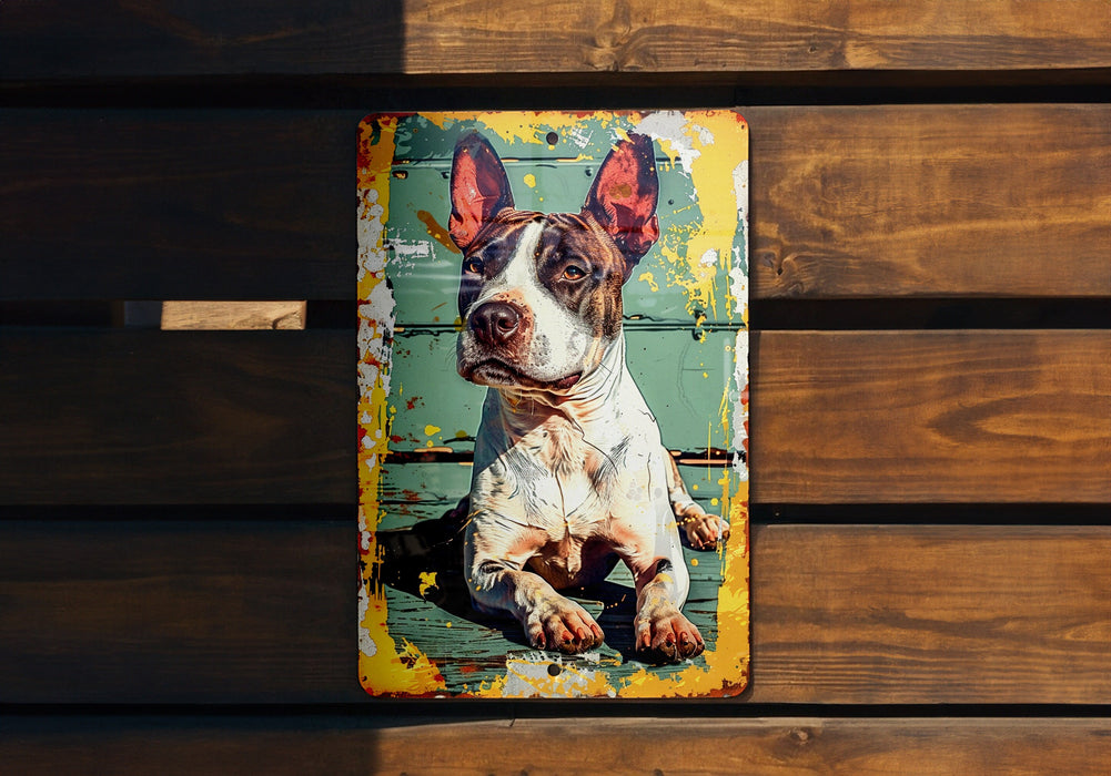 a picture of a dog sitting on a wooden bench