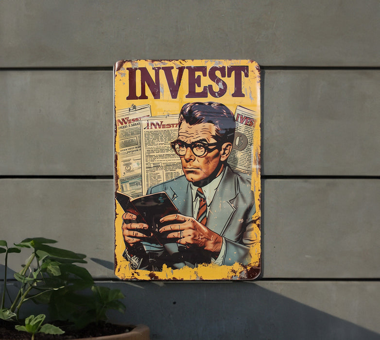 a sign on the side of a building that says invest