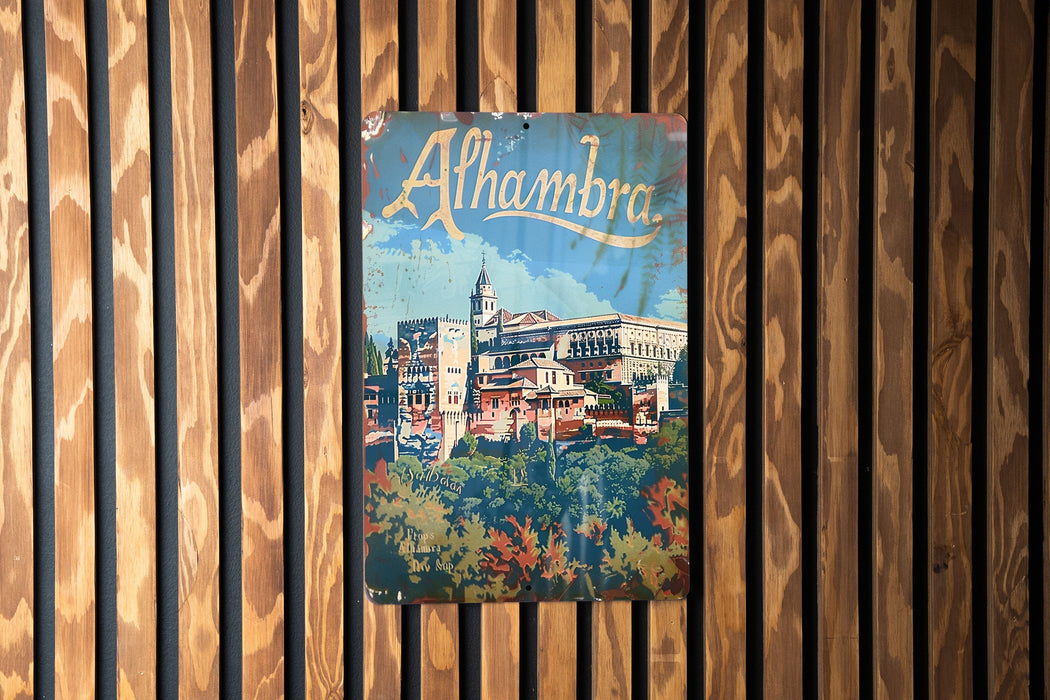 a wooden wall with a sign hanging on it