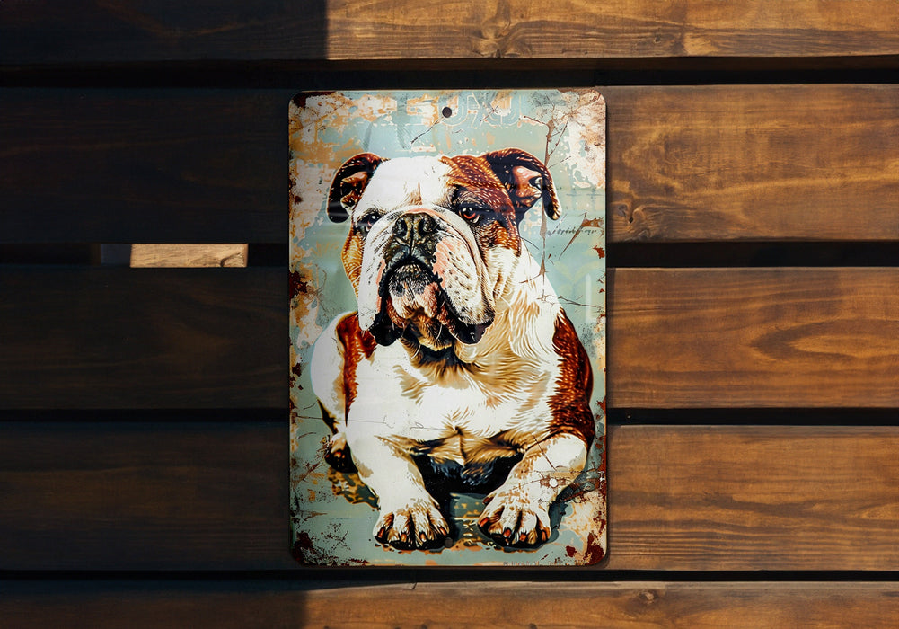 a picture of a bulldog on a wooden bench