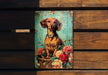 a picture of a dog sitting on top of a wooden bench