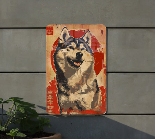 a picture of a dog on a wall