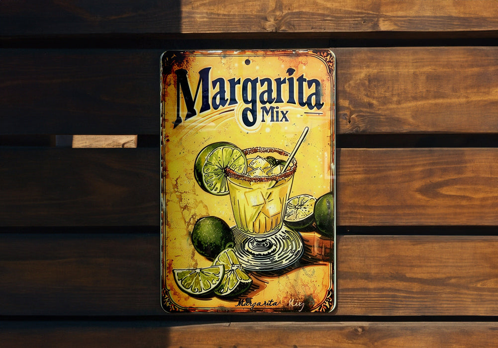 a metal sign with a margarita drink on it