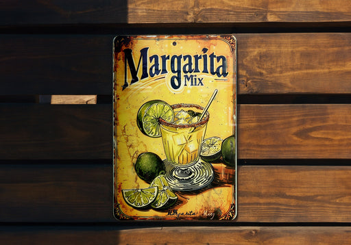 a metal sign with a margarita drink on it