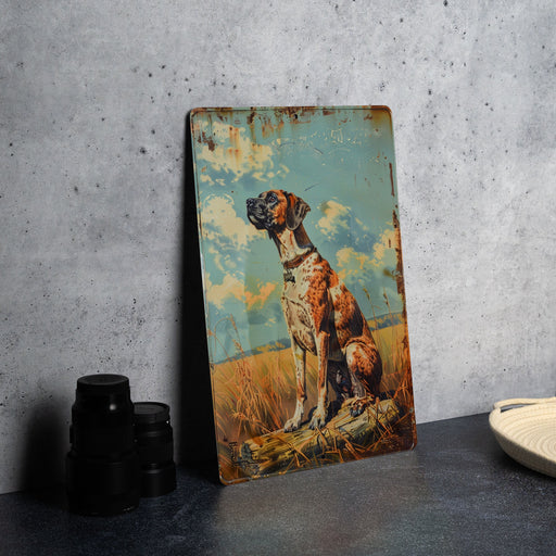 a painting of a dog sitting on top of a table