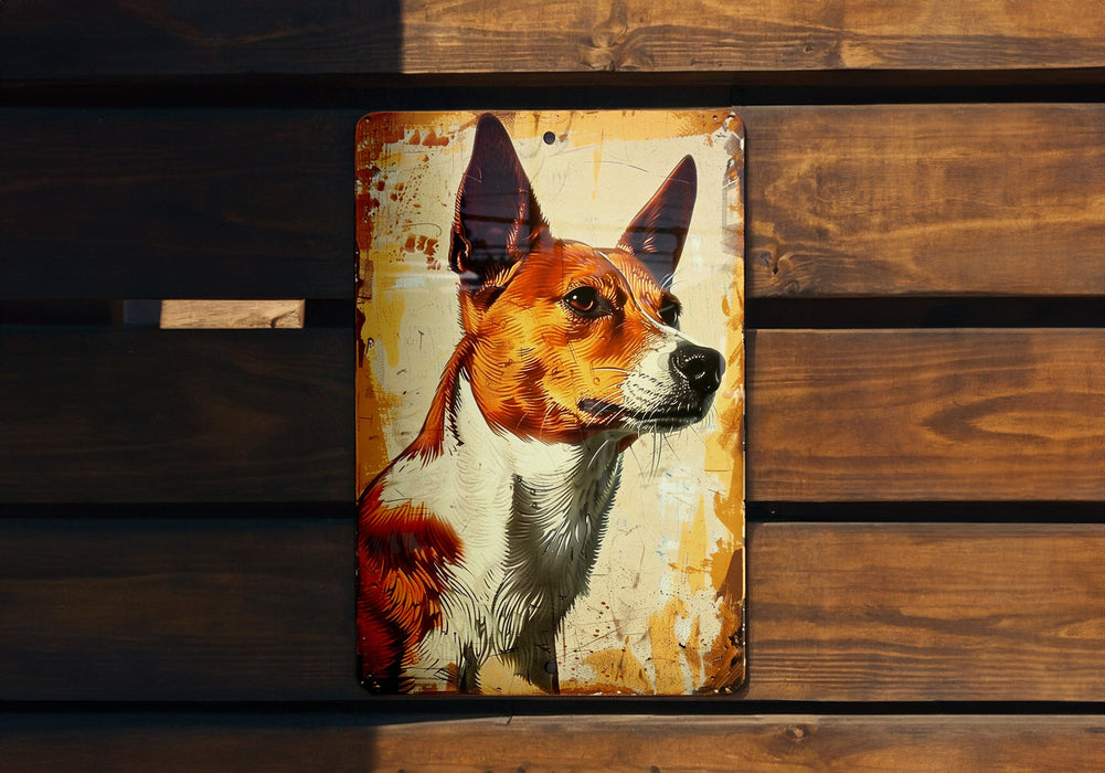 a painting of a dog on a wooden wall