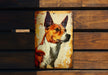 a painting of a dog on a wooden wall