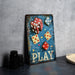 a wooden sign that says play with dices on it