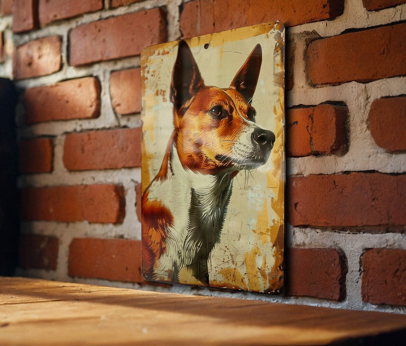 a painting of a dog on a brick wall
