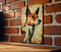 a painting of a dog on a brick wall