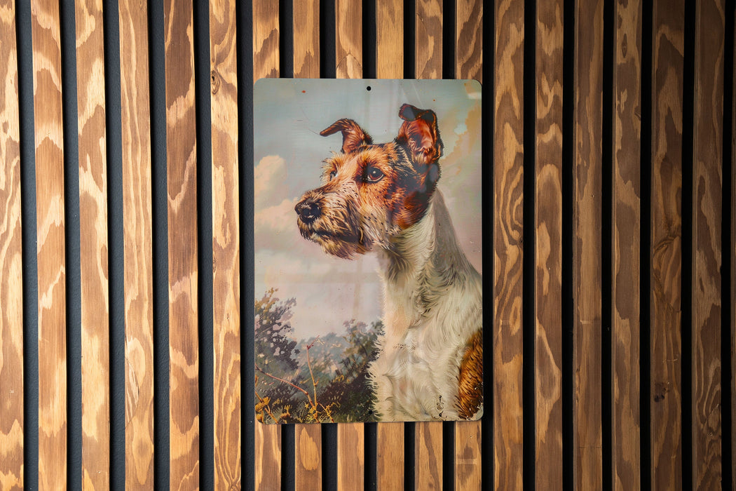 a painting of a dog on a wooden wall