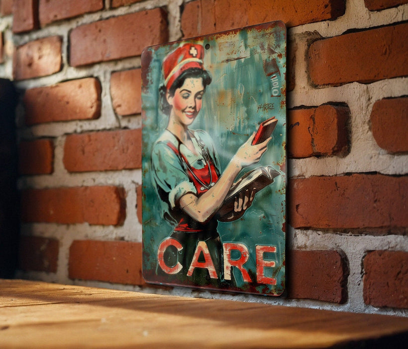 a picture of a woman reading a book on a brick wall