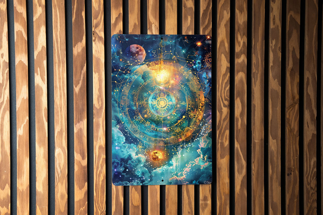 a painting on a wooden wall with a wooden slatted wall behind it