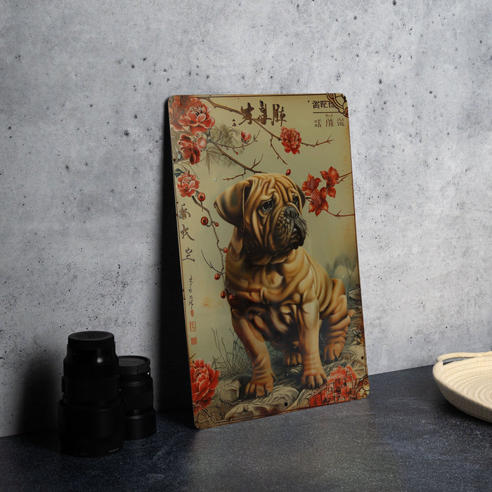a picture of a dog sitting on a table